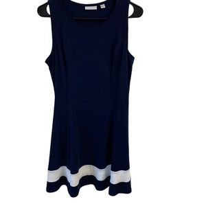 New York & Company Navy Dress with White‎ Accents Pockets Flair Hem Casual M